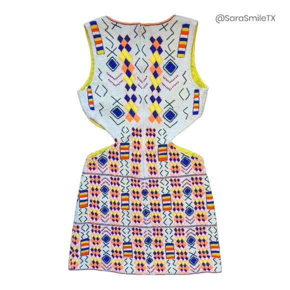 PIA PAURO Designer Colorful Hand Beaded Cutout Sleeveless Mini Dress - NWT - Picture 3 of 16